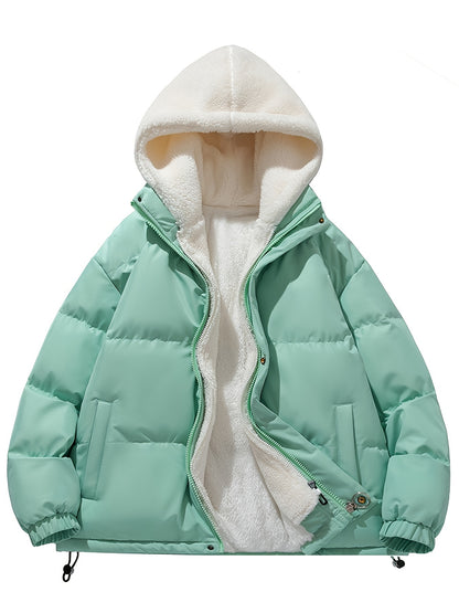 gbolsos  Warm Fleece Hooded Winter Jacket, Men's Casual Cotton Padded Coat For Fall Winter