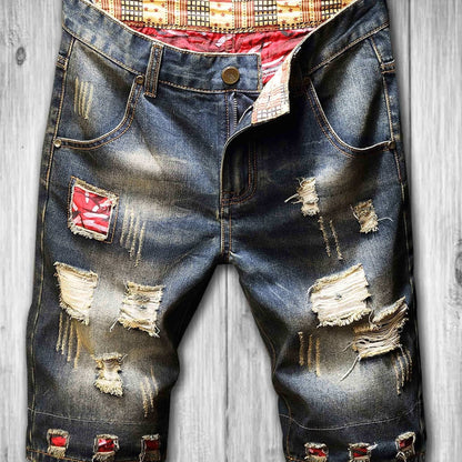 gbolsos  Men's Stylish Ripped Jeans Vintage Sky Blue Straight Fit Shorts For Summer