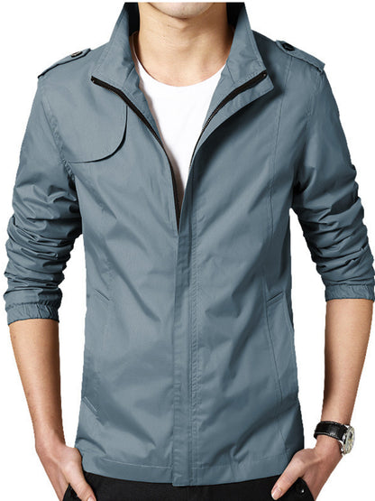 gbolsos  Plus Size Men's Windproof Zip Up Jacket Coat With Stand Collar, Oversized Clothing For Big And Tall Guys
