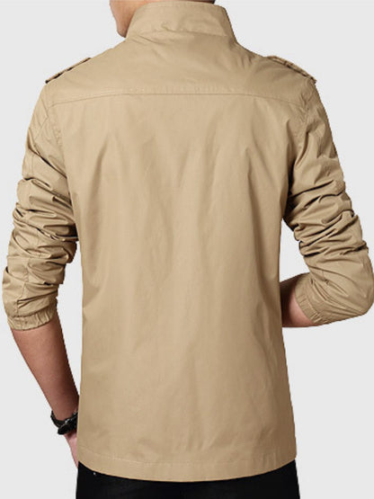 gbolsos  Plus Size Men's Windproof Zip Up Jacket Coat With Stand Collar, Oversized Clothing For Big And Tall Guys