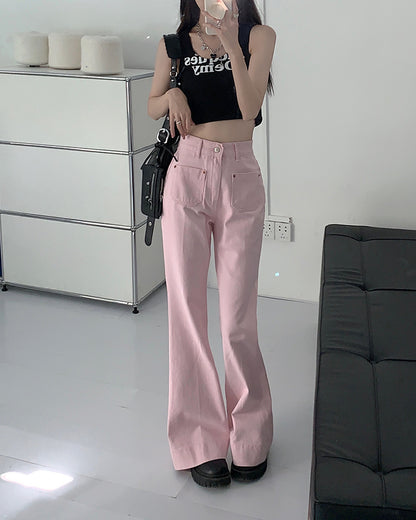 gbolsos  Plain Loose Fit Flare Jeans, Wide Legs Non-Stretch Casual Bell Bottom Jeans, Women's Denim Jeans & Clothing