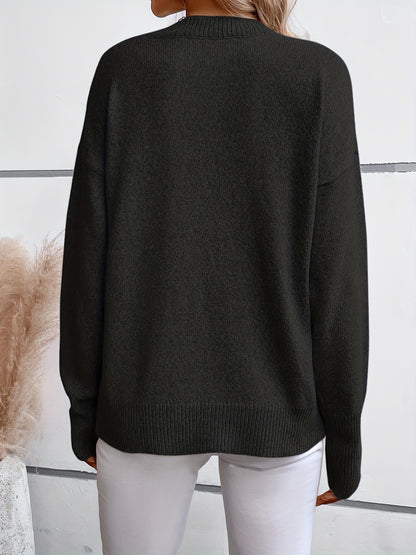 gbolsos  Solid Crew Neck Pullover Sweater, Casual Long Sleeve Sweater For Fall & Winter, Women's Clothing