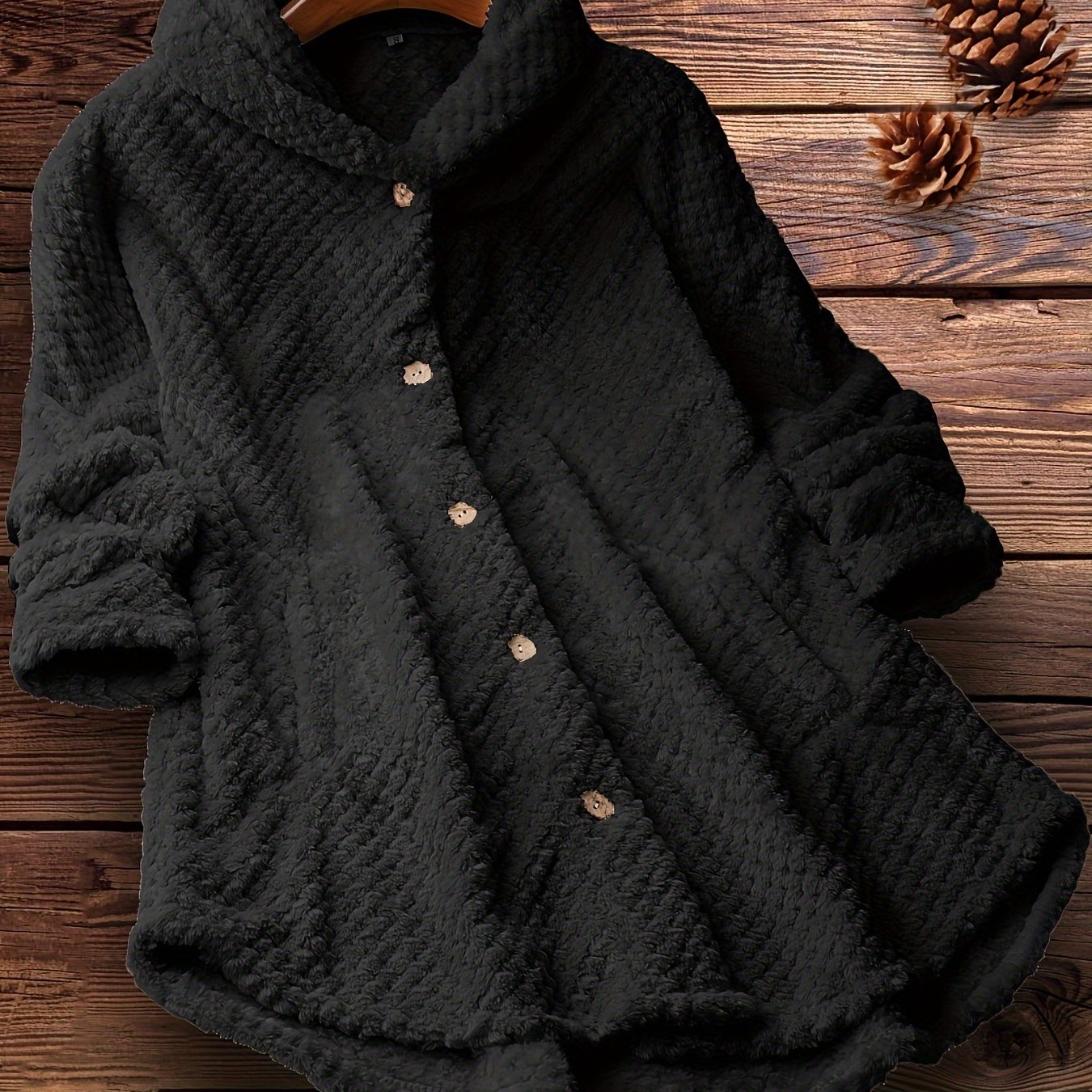 Button Front Hooded Coat, Casual Solid Long Sleeve Winter Outerwear, Women's Clothing