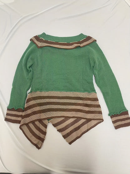 2025 gbolsos  Striped Lettuce Trim Slim Sweater, Casual Long Sleeve Sweater For Spring & Fall, Women's Clothing