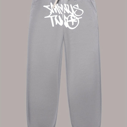 gbolsos Letter Print Drawstring Sweatpants Loose Fit Pants Men's Casual Slightly Stretch Joggers For Men Spring Autumn Running Jogging
