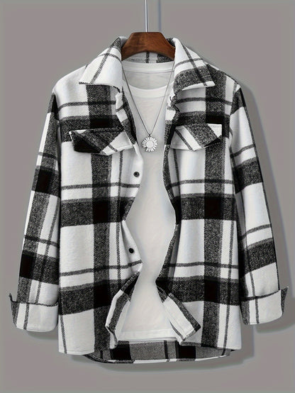 gbolsos  Fashionable And Casual Men's Plaid Cardigan Button Long Sleeve Lapel Jacket, Comfortable And Versatile, Suitable For Dates, Suitable For Autumn And Winter