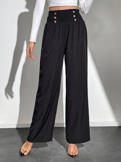 gbolsos  Button Decor Straight Leg Pants, Casual Solid Color High Waist Loose Pants, Women's Clothing