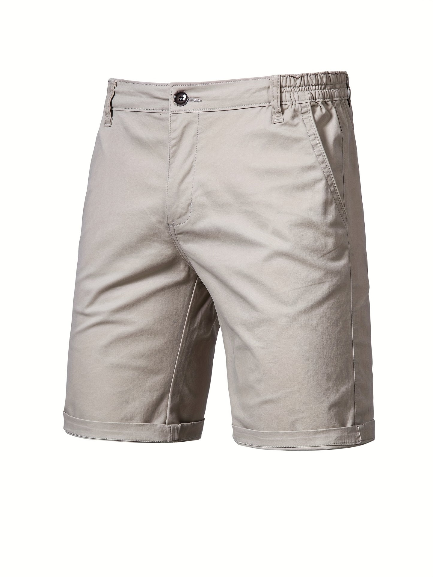 gbolsos   Men's Classic Fit Cotton Twill Flat Front Solid Chino Short With Slant Pockets And Elastic Waist