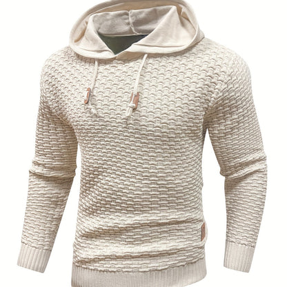 gbolsos  Men's Solid Slim Fit Hooded Sweater For Spring & Autumn, Knit Pullover Sweater, Plus Size