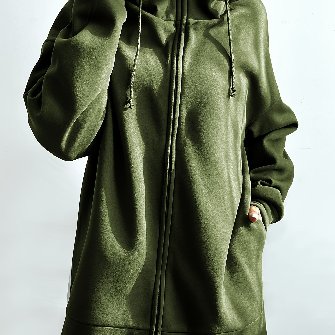 gbolsosSolid Color Casual Sports Hooded Zipper Sweatshirs, Long Sleeve Drawstring Hoodie, Women's Sporty Sweatshirts