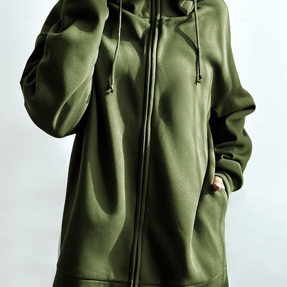 gbolsosSolid Color Casual Sports Hooded Zipper Sweatshirs, Long Sleeve Drawstring Hoodie, Women's Sporty Sweatshirts