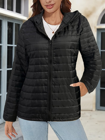 gbolsos  Lightweight Hooded Jacket, Casual Zip Up Long Sleeve Outerwear For Fall & Winter, Women's Clothing