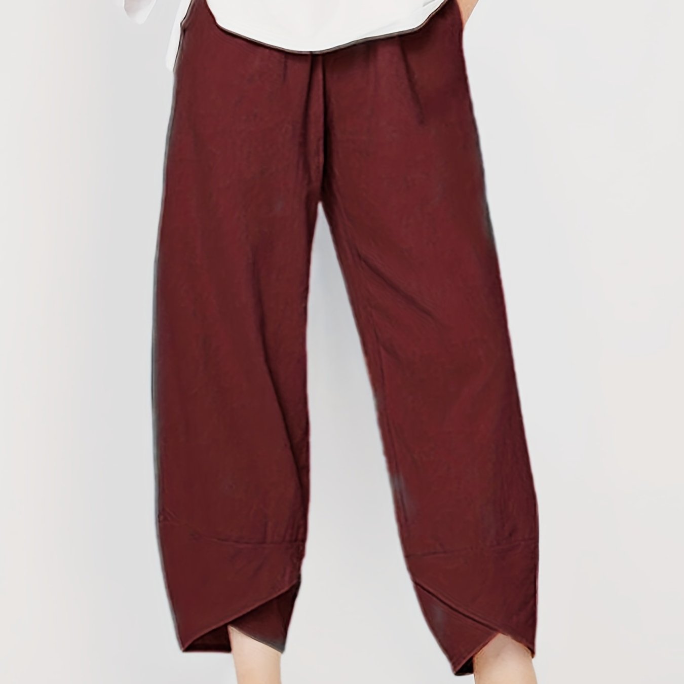 gbolsos  Loose Pocket Pants, Casual Elastic Waist Solid Fashion Comfy Spring & Summer Pants, Women's Clothing