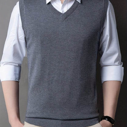 gbolsos Casual Knitted Pullover, V-neck Sleeveless Thermal Jacket, Wool Vest, Men's Tank Top  For Autumn And Winter