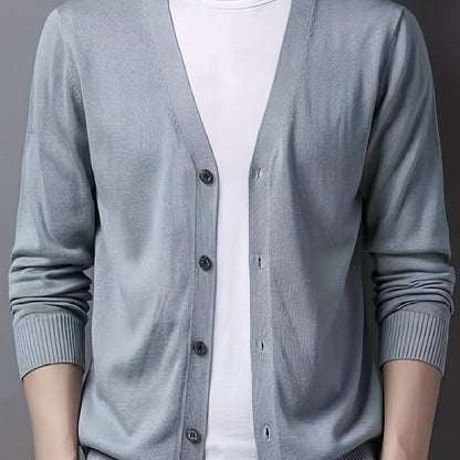 gbolsos Men's V-neck Casual Cardigan, Plain Thermal Regular Fit Knit Sweater For Spring Autumn