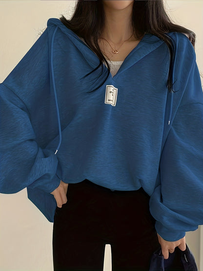 gbolsos  Solid Active Hooded  Sweatshirts, Drawstring Fleece Lined Loose Hoodie, Women's Clothing