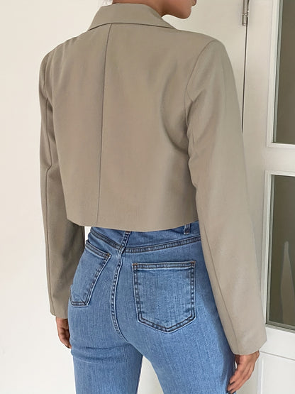 gbolsos  Cropped Solid Lapel Blazer, Elegant Open Front Long Sleeve Outerwear, Women's Clothing