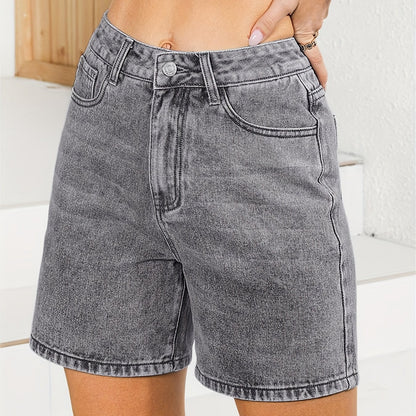 gbolsosWashed Water Ripple Embossed Shorts, Slash Pockets Causal Vintage Denim Pants, Women's Denim Jeans & Clothing