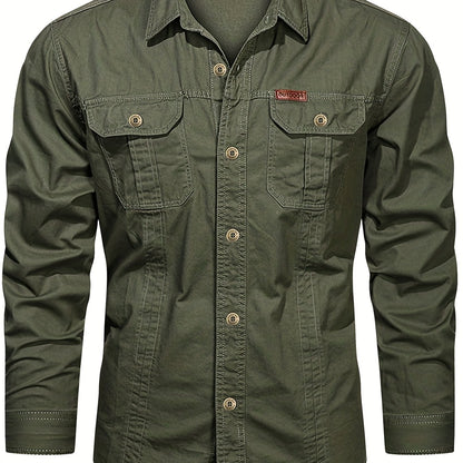 gbolsos  Trendy Men's Casual Long Sleeve Cargo Shirt With Pockets, Men's Shirt For Spring Autumn, Tops For Men
