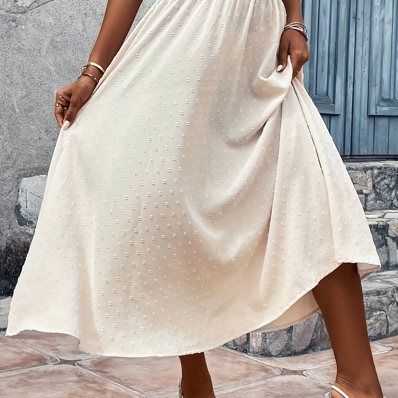 Swiss Dot Elastic Waist Skirt, Casual Ruffle Hem Skirt For Spring & Summer, Women's Clothing