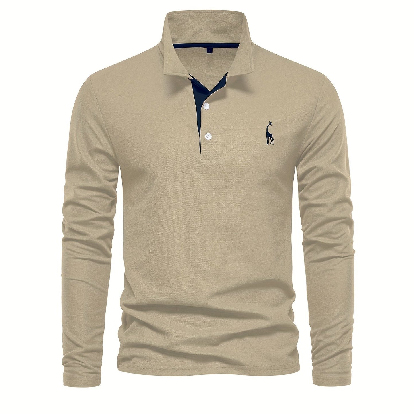 gbolsos  Men's Solid Giraffe Embroidery Long Sleeve Tennis Shirts, Slight Stretch All-match Fashion Men's Top