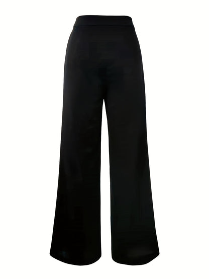 gbolsos  Solid Button Decor Wide Leg Pants, Casual High Waist Pants, Women's Clothing
