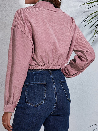 gbolsos  Women's Stylish Crop Solid Jacket, Button Down Long Sleeve Jacket, Outerwear For Fall & Winter, Women's Clothing