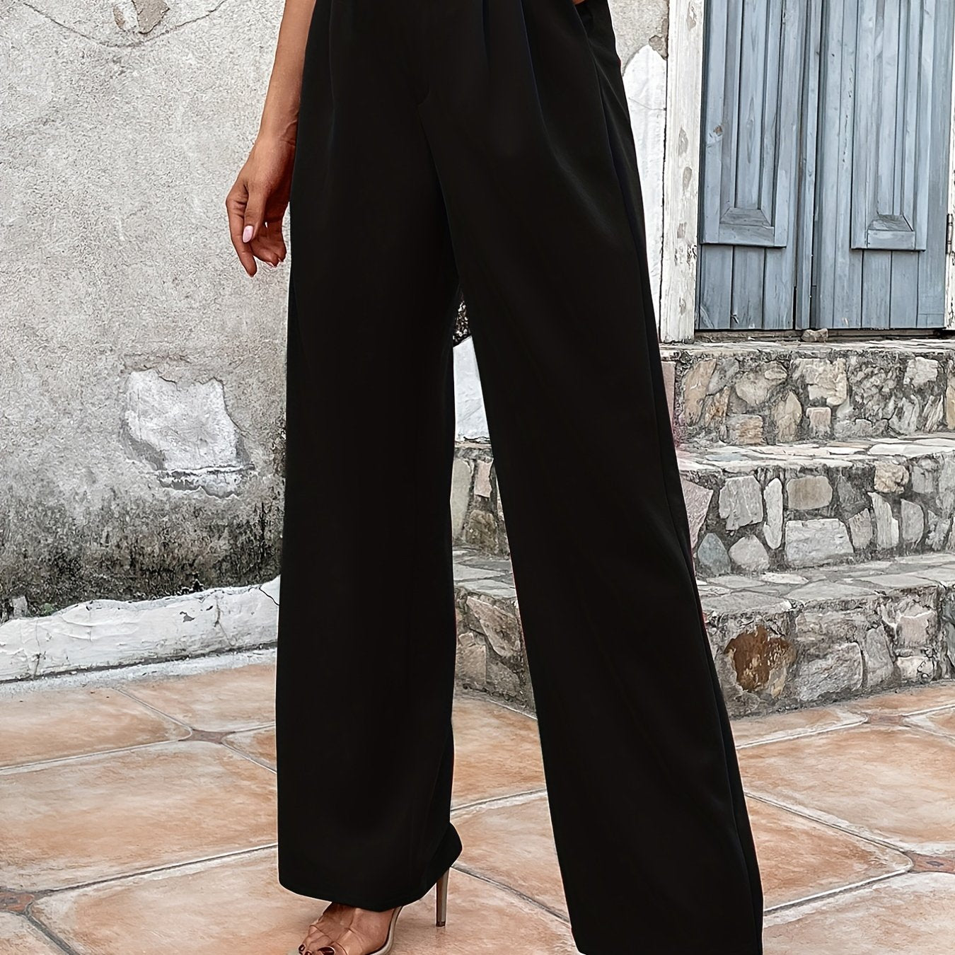 Solid Tailored Pants, Casual Wide Leg Work Office Pants, Women's Clothing