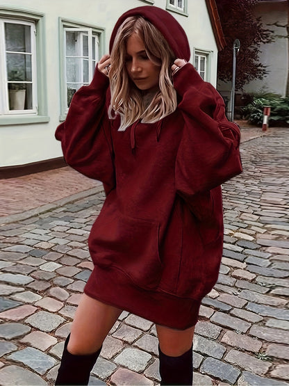 Solid Drawstring Hoodie, Casual Long Sleeve Drop Shoulder Hoodie, Women's Clothing