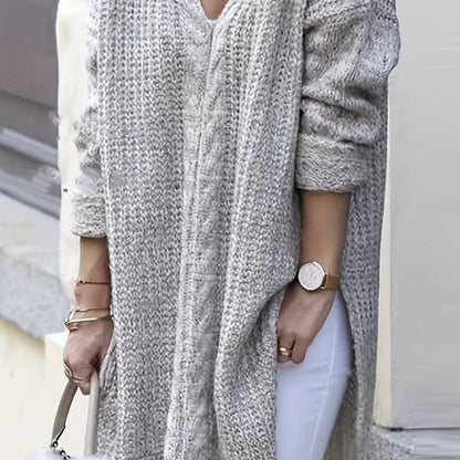 gbolsos  Plus Size Solid Knitted Sweater, Casual V Neck Long Sleeve Sweater For Fall & Winter, Women's Plus Size Clothing