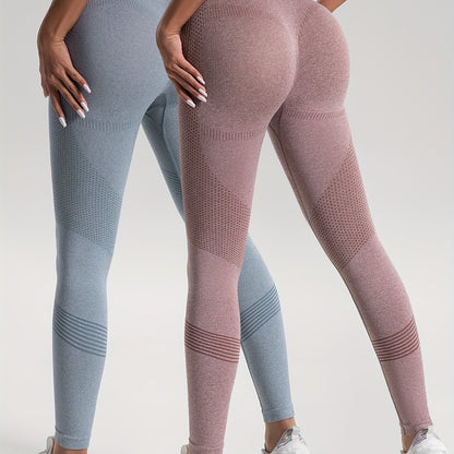 gbolsos  2pcs Solid Color High-Stretch Fitness Yoga Sports Leggings, Soft Breathable Yoga Tight Pants, Women's Activewear