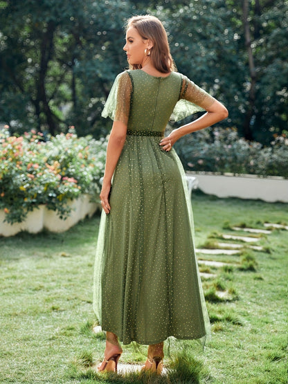 gbolsos  Elegant Mesh Ruffle Sleeve Maxi Dress , Doble Layer Wedding Guest Dresses , Women's Clothings
