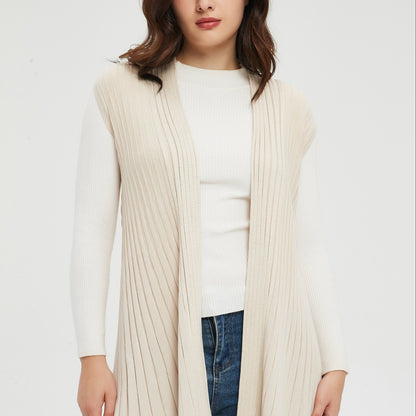 gbolsos Solid Open Front Knit Cardigan, Casual Sleeveless Pleated Sweater, Women's Clothing