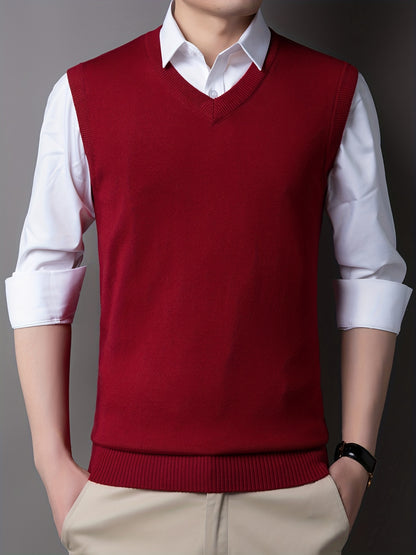 gbolsos Casual Knitted Pullover, V-neck Sleeveless Thermal Jacket, Wool Vest, Men's Tank Top  For Autumn And Winter