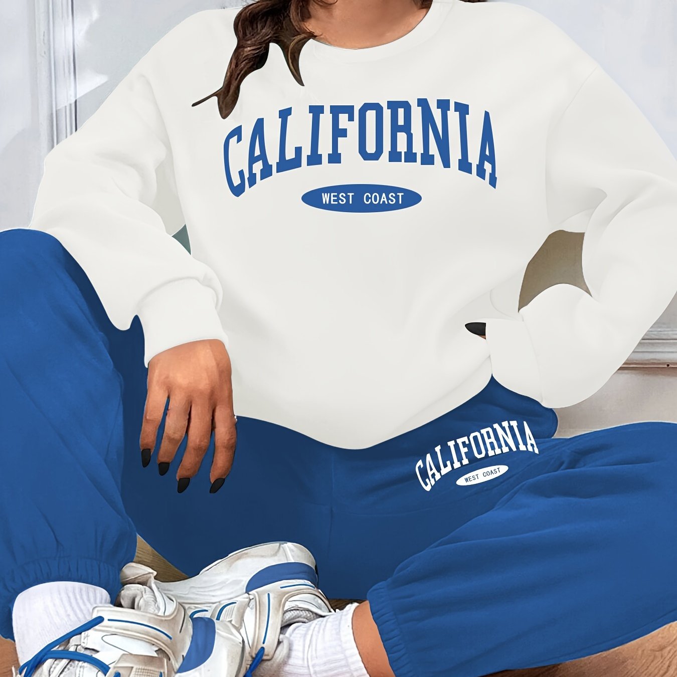 gbolsos  California Print Casual Two-piece Set, Long Sleeve Sweatshirt & Elastic Waist Sweatpants Outfits, Women's Clothing