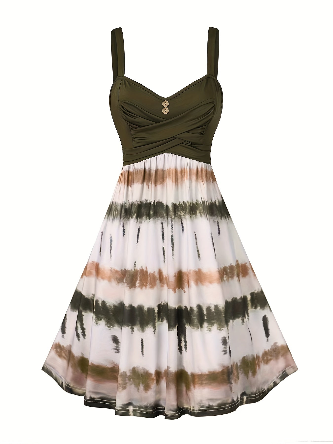 Tie Dye Criss Cross Dress, Casual Sleeveless Ruffle Dress, Women's Clothing