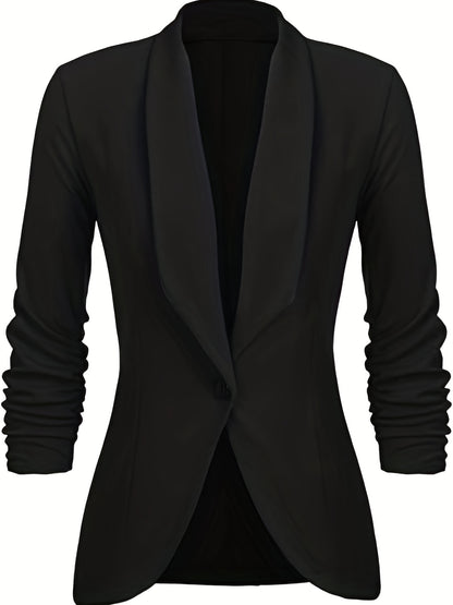 Solid Lapel Long Sleeve Blazer Jacket, Casual Commuter Office Lightweight Outerwear, Women's Clothing