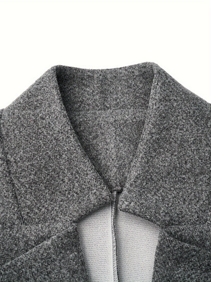 Plus Size Casual Coat, Women's Plus Solid Long Sleeve Button Up Lapel Collar Nipped Waist Tunic Woolen Coat