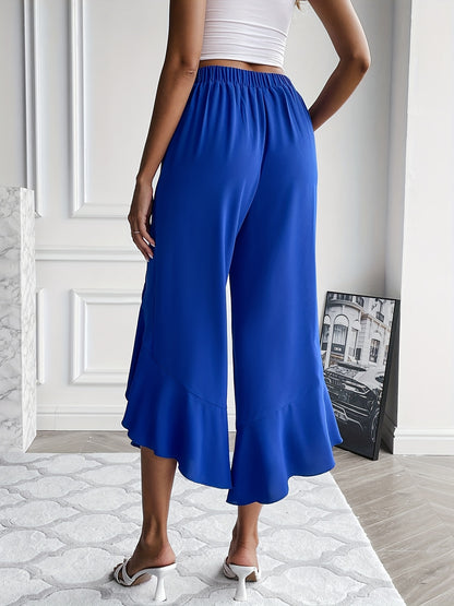 gbolsos  Tie Front Irregular Ruffle Trim Pants, Casual Loose Pants For Spring & Fall, Women's Clothing