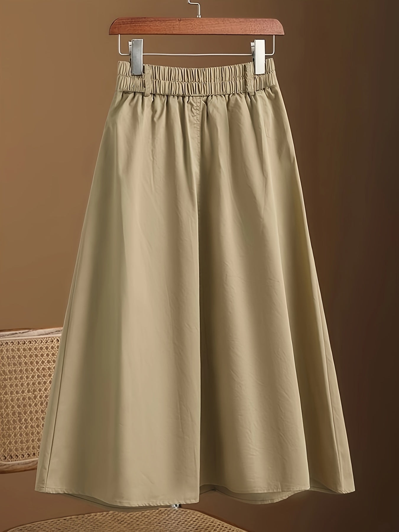 gbolsos  Solid Button Decor Pockets Skirt, Versatile Elastic Waist Skirt, Women's Clothing