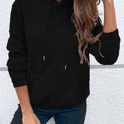 gbolsos  Solid Loose Drawstring Hoodie, Casual Long Sleeve Pocket Hoodies Sweatshirt, Women's Clothing
