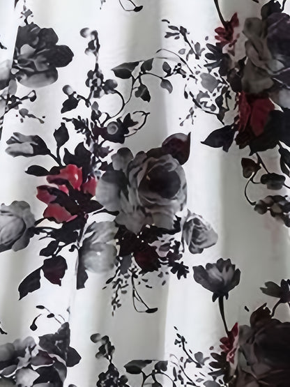 gbolsos  Floral Print Squared Neck Sleeveless Dress, Sexy High Waist Ruffled Hem Beach Dress, Women's Clothing
