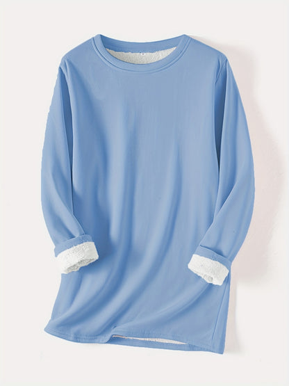 gbolsos  Solid Crew Neck Thermal Sweatshirt, Casual Long Sleeve Simple Sweatshirt For Fall & Winter, Women's Clothing