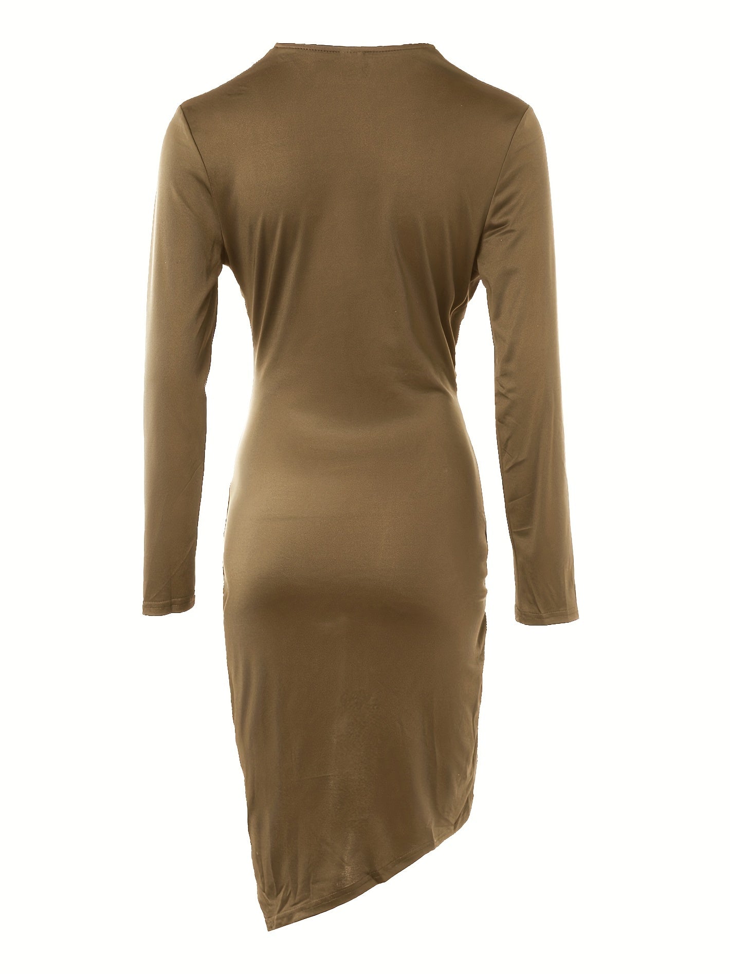 gbolsos  Ruched Solid Bodycon Dress, Casual V Neck Long Sleeve Dress, Women's Clothing