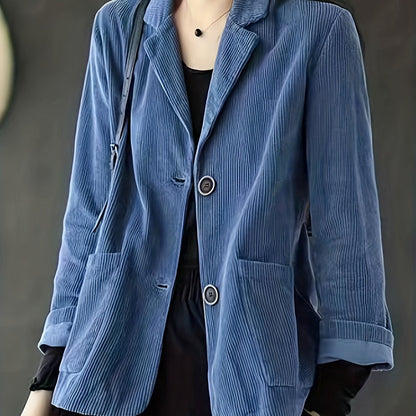 gbolsos  Solid Button Front Jacket, Casual Long Sleeve Pocket Front Outerwear, Women's Clothing