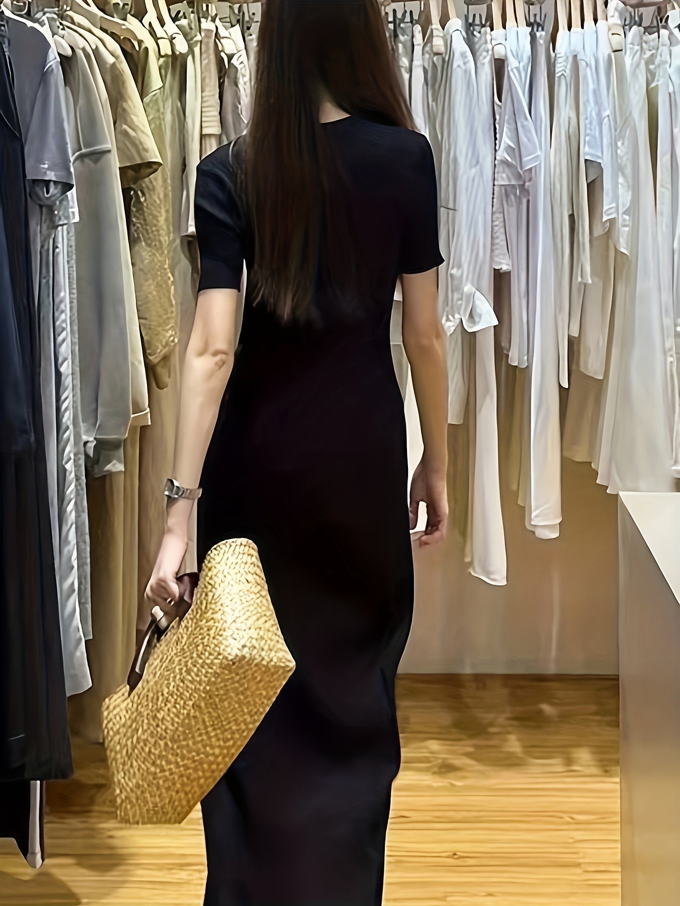 gbolsos  Button Front V Neck Short Sleeve Dress, Sexy Split Maxi Slim Dress, Women's Clothing