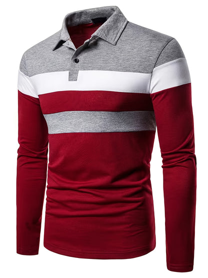 2023 New Color Matching Trendy Shirts Men's Casual Lapel Long Sleeve Polo Shirts