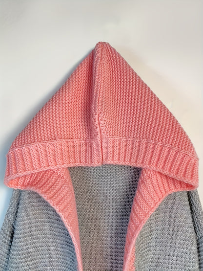 gbolsos  Color Block Open Front Sweater Cardigan, Casual Long Sleeve Hooded Knitted Cardigan, Women's Clothing