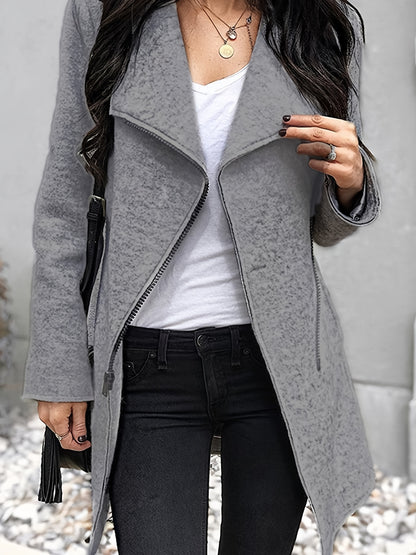 gbolsos  Slanted Zipper Solid Jacket, Casual Long Sleeve Simple Outerwear, Women's Clothing
