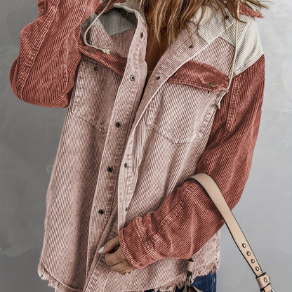 gbolsos  Color Block Hooded Jacket, Long Sleeve Casual Every Day Outerwear For Fall & Winter, Women's Clothing